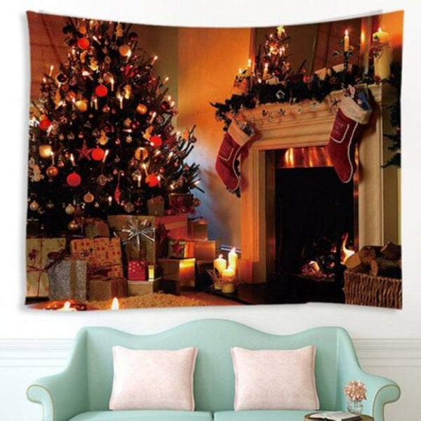 Home Decoration Christmas Tree Door Pattern Tapestry Tiger Orange W59 X L51 Inch