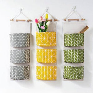 Home Wall Hanging Storage Bag Dormitory Bedroom Closet With Cute Printing Pattern Yellow