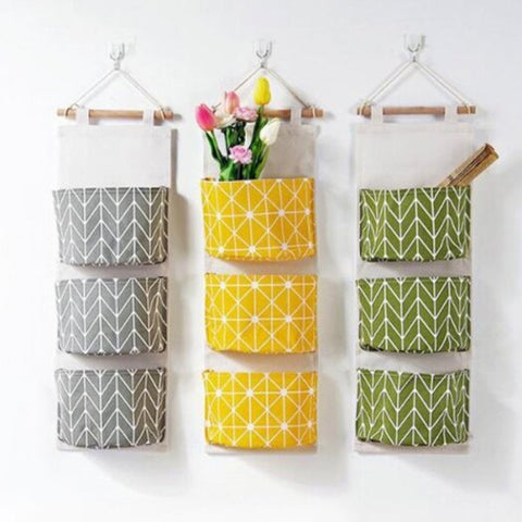 Home Wall Hanging Storage Bag Dormitory Bedroom Closet With Cute Printing Pattern Yellow Storage Bags