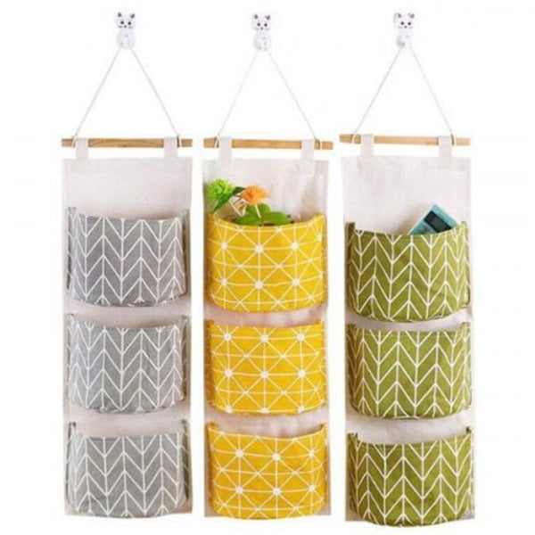 Home Wall Hanging Storage Bag Dormitory Bedroom Closet With Cute Printing Pattern Yellow