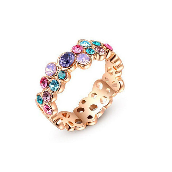 Veile Studios Charm Gold Plated Colorful Crystal Diamond Fashion Ring Rings