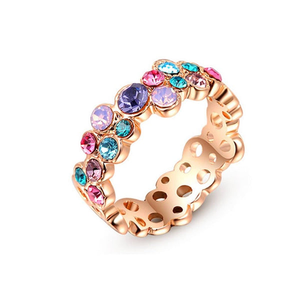 Veile Studios Charm Gold Plated Colorful Crystal Diamond Fashion Ring Rings