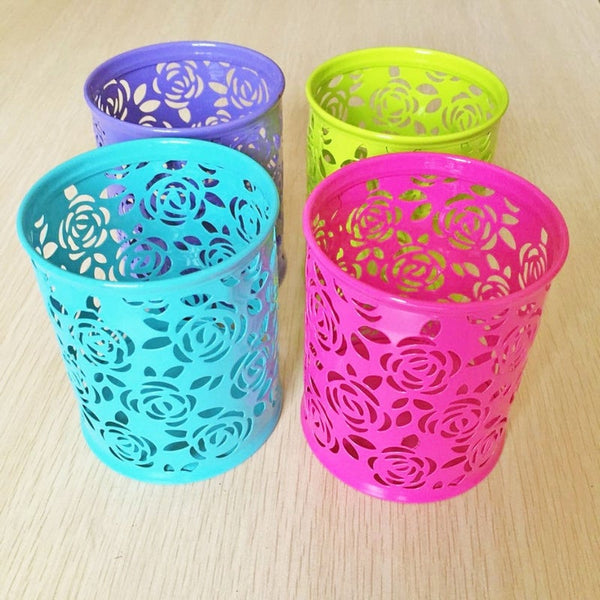 Rose Flower Shape Cylinder Container Organizer Pencil Holders Storage Boxes