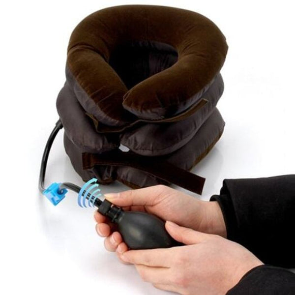 Household Inflatable Neck Traction Device 3 Layer Head Support Pillow Brown Orthotics Braces & Sleeves