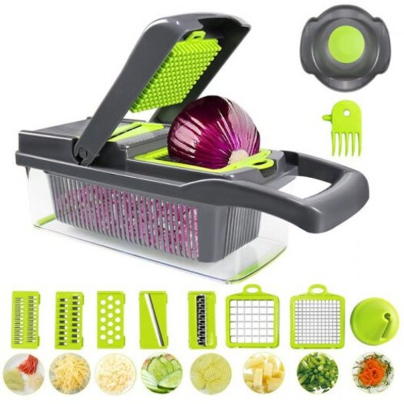 Household Multifunctional Dicing Cutting Tool Set Main Device 7 Cutters Draining Basket Black Peelers & Slicers