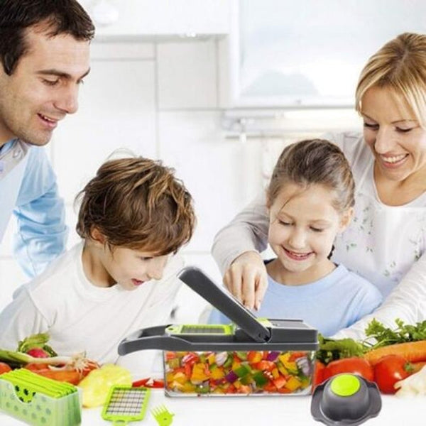 Household Multifunctional Dicing Cutting Tool Set Main Device 7 Cutters Draining Basket Black Peelers & Slicers