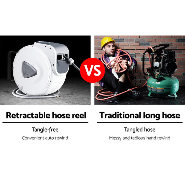 Giantz Air Hose Reel 20M Retractable Rewind Swivel Wall Mount Compressor Garage Hose Reels & Storage