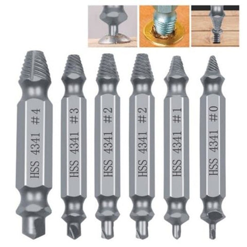 Double End Sliding Teeth Broken Head Screw Extractor 6Pcs Silver Drill Bits