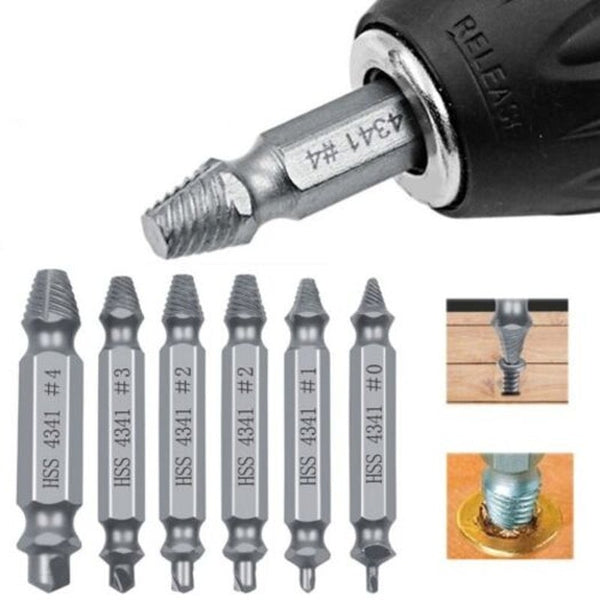 Double End Sliding Teeth Broken Head Screw Extractor 6Pcs Silver Drill Bits