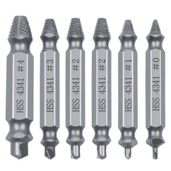 Double End Sliding Teeth Broken Head Screw Extractor 6Pcs Silver Drill Bits