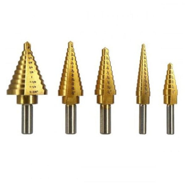Titanium Coated Step Drill Bit With Center Punch Hole Cutter Drilling Tool 6Pcs Gold Drill Bits