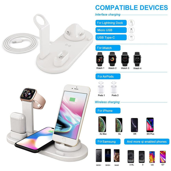 4 In 1 Wireless Charging Dock Station For Apple Watch Iphone X Xs Xr Max 11 Pro 8 Airpods 10W Qi Fast Charger Stand Holder Chargers & Cradles