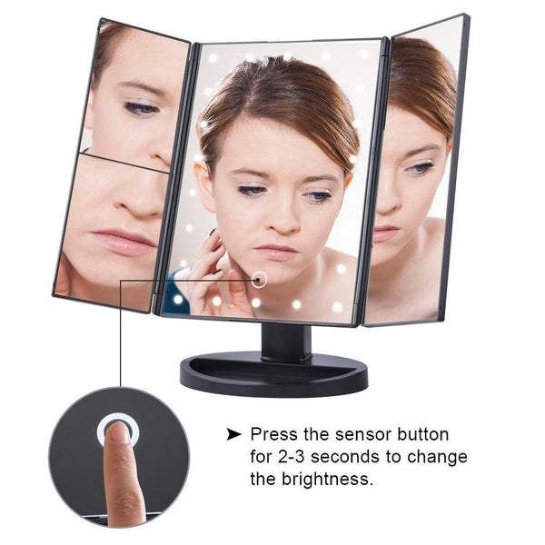 Desktop Rotating Folding Led Touch Screen 22 Light Makeup Magnifying Mirror Makeup Mirrors