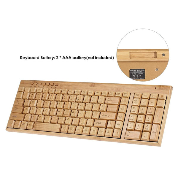 2.4G Wireless Bamboo Pc Computer Keyboard Mouse Combo