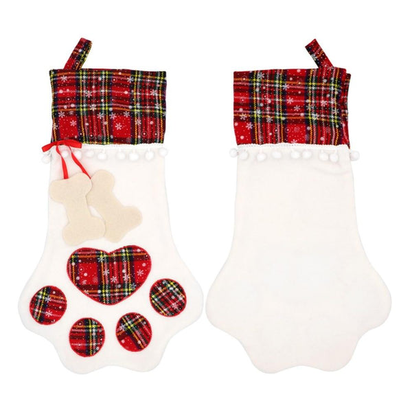 Red Or Blue Plaid Paw Shaped Pet Christmas Stocking For Dogs Cats Seasonal Decorations
