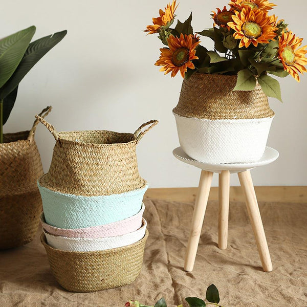 Seagrass Wicker Basket Boho Decor Storage Solutions Planters & Vases