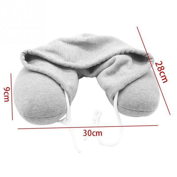 Grey U Shaped Neck Pillow With Drawstring Hood Pillows