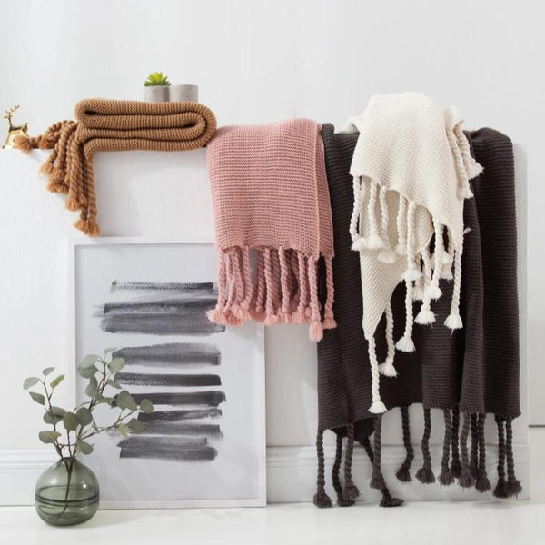 Long Tassel Knitted Blanket Throw Blankets