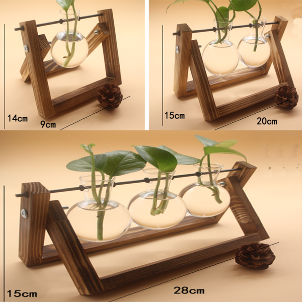 Glass Wood Hydroponics Vase Planter Desktop Terrarium Baskets Pots Window Boxes