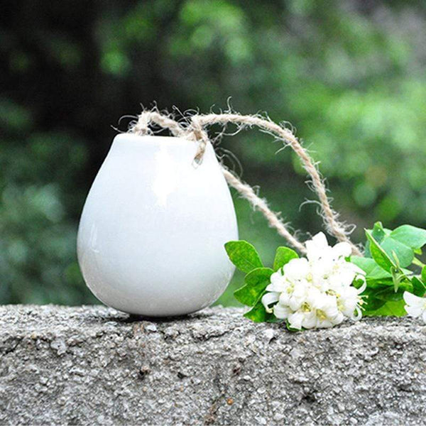 White Ceramic Mini Hanging Planter Boho Decor Baskets Pots Window Boxes