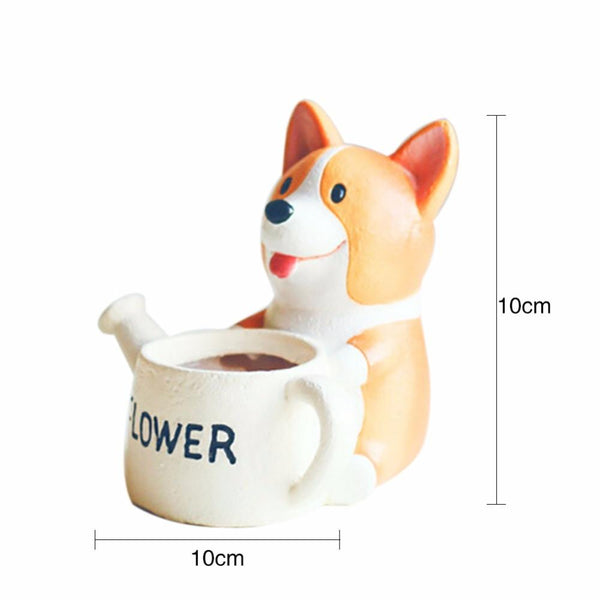 Small Resin Corgi Succulent Flower Pot Mini Desktop Plant Holder Baskets Pots Window Boxes