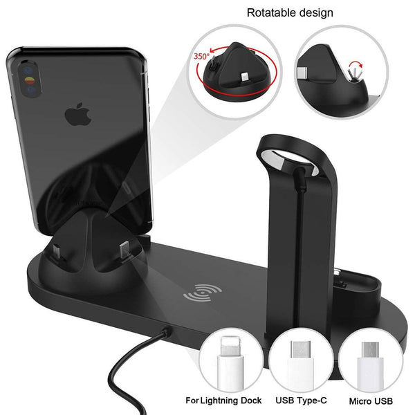 4 In 1 Wireless Charging Dock Station For Apple Watch Iphone X Xs Xr Max 11 Pro 8 Airpods 10W Qi Fast Charger Stand Holder Chargers & Cradles