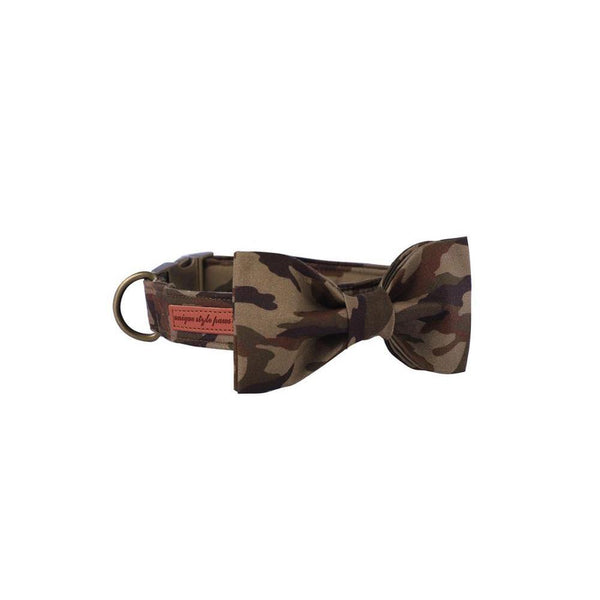 Camo Dog Collar Bow Tie Camouflage Design Pet Leads & Head Collars