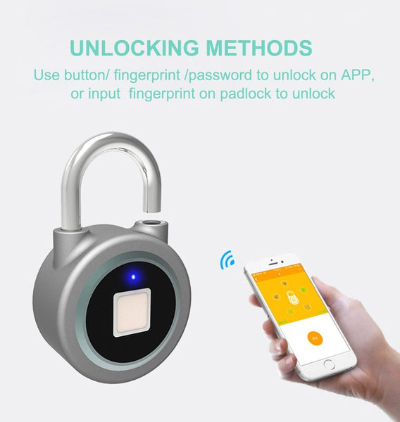 Fingerprint Smart Keyless Padlock App Button Password Unlock Anti Theft Lock Door Locks & Lock Mechanisms