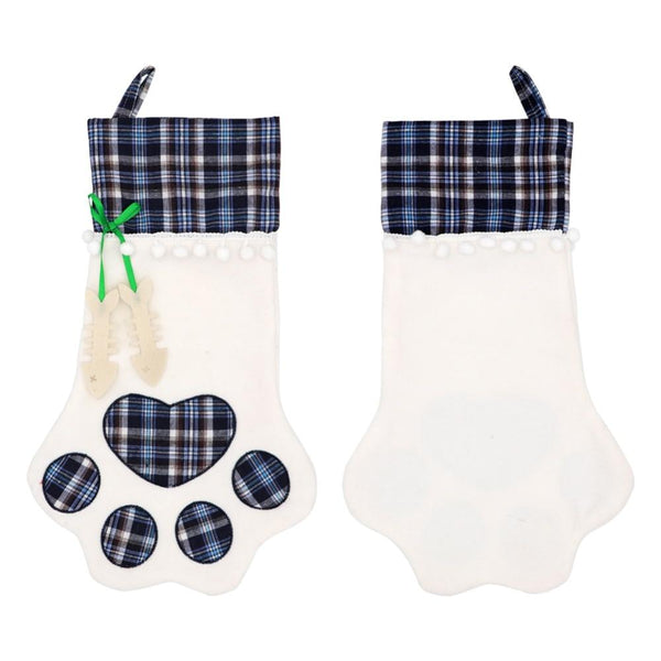 Red Or Blue Plaid Paw Shaped Pet Christmas Stocking For Dogs Cats Seasonal Decorations