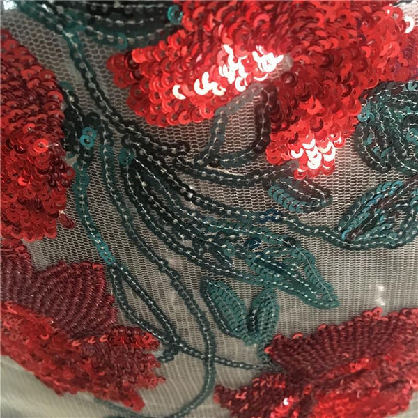 Rose Sequins Sheer Mesh Bodycon Mini Dress Women Dresses