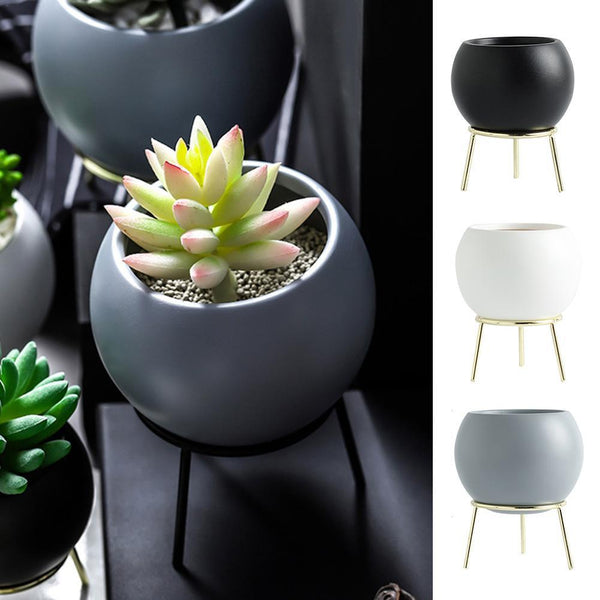 Nordic Ceramic Arc Pot With Metal Stand Decor Plant Baskets Pots Window Boxes