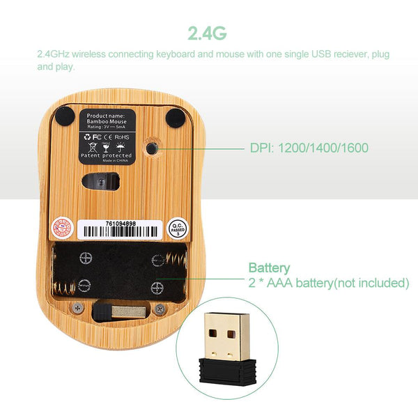 2.4G Wireless Bamboo Pc Computer Keyboard Mouse Combo