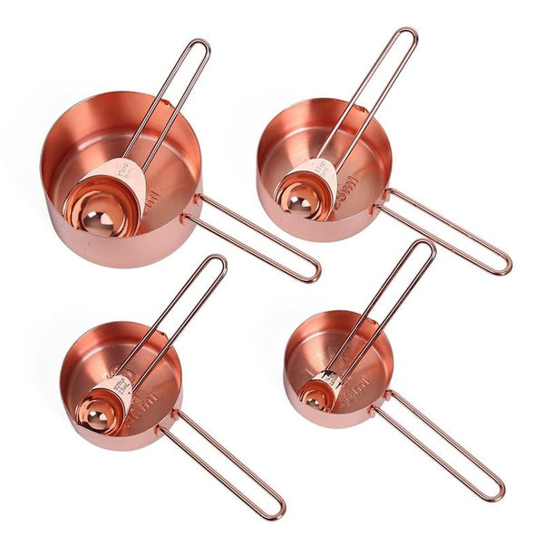 Set Of 8 Rose Gold Stainless Steel Measuring Cups Spoons Baking Tools Measuring Cups Jugs & Spoons