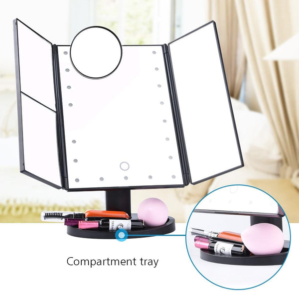 Desktop Rotating Folding Led Touch Screen 22 Light Makeup Magnifying Mirror Makeup Mirrors