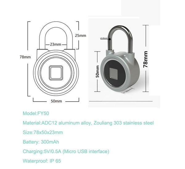 Fingerprint Smart Keyless Padlock App Button Password Unlock Anti Theft Lock Door Locks & Lock Mechanisms