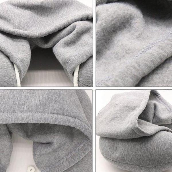Grey U Shaped Neck Pillow With Drawstring Hood Pillows