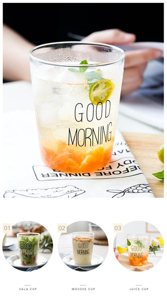 400Ml Good Morning Glass Breakfast Cup Coffee Tea Milk Yogurt Mug Glassware & Drinkware