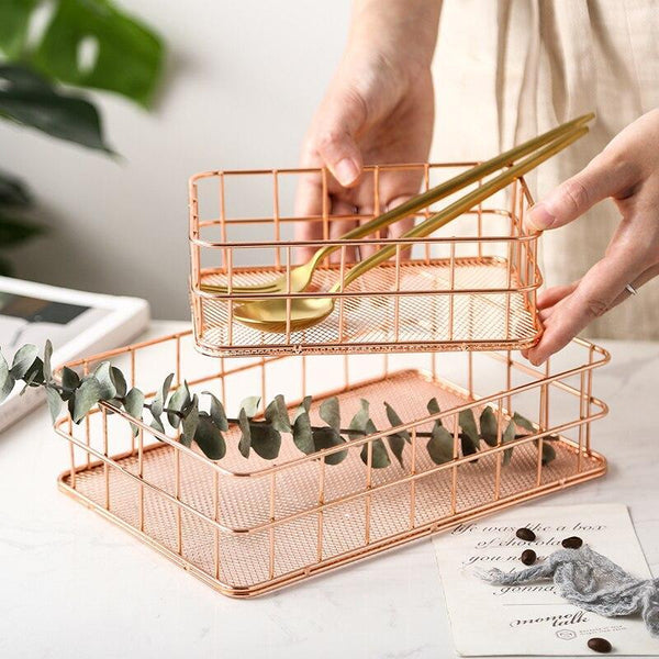 Rose Gold Iron Organizers Storage Bins & Baskets