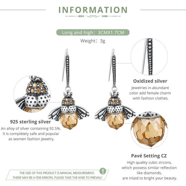 Veile Studios 925 Sterling Silver Yellow Bee Drop Women Earrings