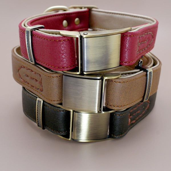 Padded Genuine Leather Dog Collars Leads & Head Collars