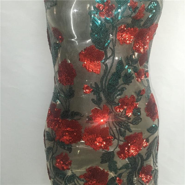 Rose Sequins Sheer Mesh Bodycon Mini Dress Women