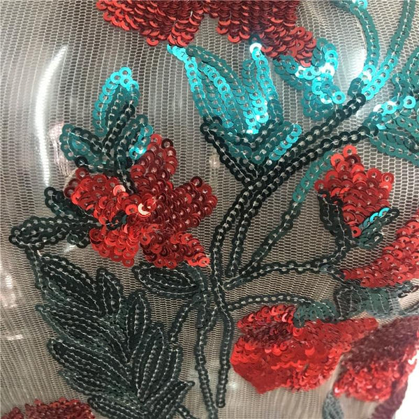 Rose Sequins Sheer Mesh Bodycon Mini Dress Women Dresses