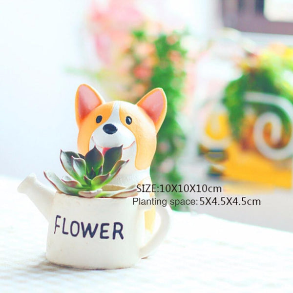 Small Resin Corgi Succulent Flower Pot Mini Desktop Plant Holder Baskets Pots Window Boxes