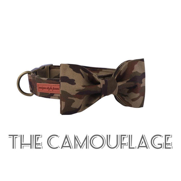 Camo Dog Collar Bow Tie Camouflage Design Pet Leads & Head Collars