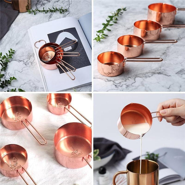 Set Of 8 Rose Gold Stainless Steel Measuring Cups Spoons Baking Tools Measuring Cups Jugs & Spoons