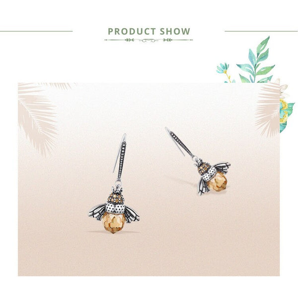 Veile Studios 925 Sterling Silver Yellow Bee Drop Women Earrings