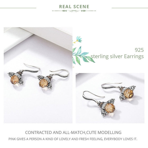 Veile Studios 925 Sterling Silver Yellow Bee Drop Women Earrings