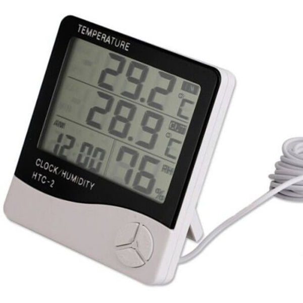 Htc 2 Digital Thermometer Hygrometer Clock Calendar With Sensor Probe White Weather Stations