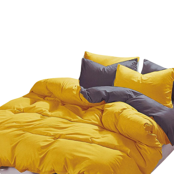 Fabric Fantastic 1000Tc Reversible King Size Yellow And Grey Duvet Quilt Cover Set Quilt Covers