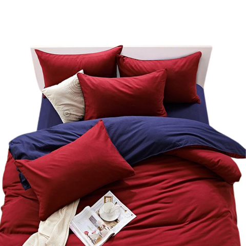1000Tc Reversible King Size Blue And Red Duvet Quilt Cover Set